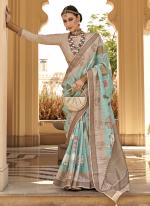 Silk Sky Blue Traditional Wear Printed Saree